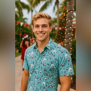 Monument Mens Shirt Sz Large Blue Santa Claus Christmas Party Novelty Print